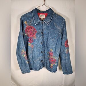 Tantrums Collection Vintage Floral Embroidered Jacket Size Small 100% Cotton